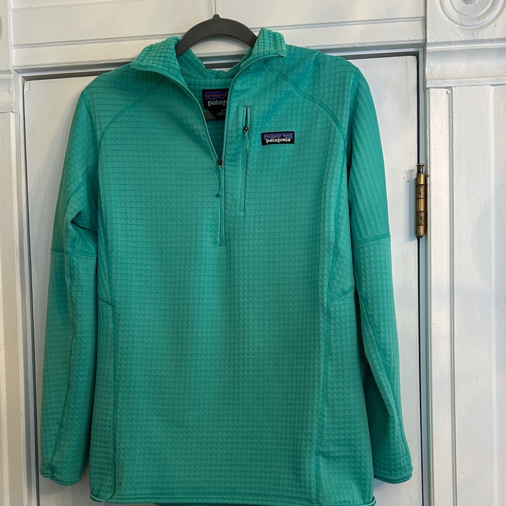 Patagonia Teal Grid-Pattern Half-Zip Pullover